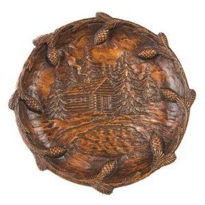 Rustic Getaway Tray Vintage OrnaWood log cabin pine trees decorative 9” plate